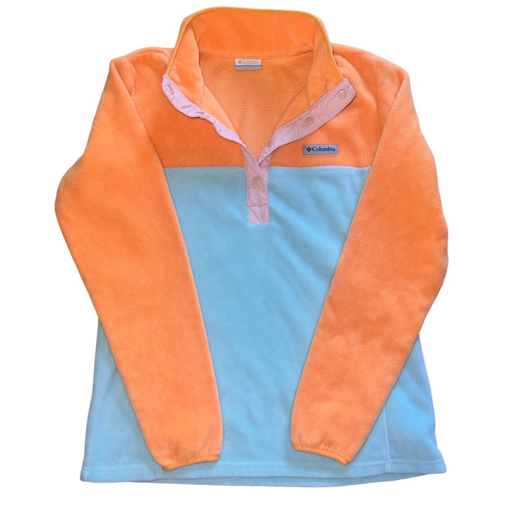 Columbia Benton Springs Fleece Pullover Orange Blue Colorblock AL1302 Womens M